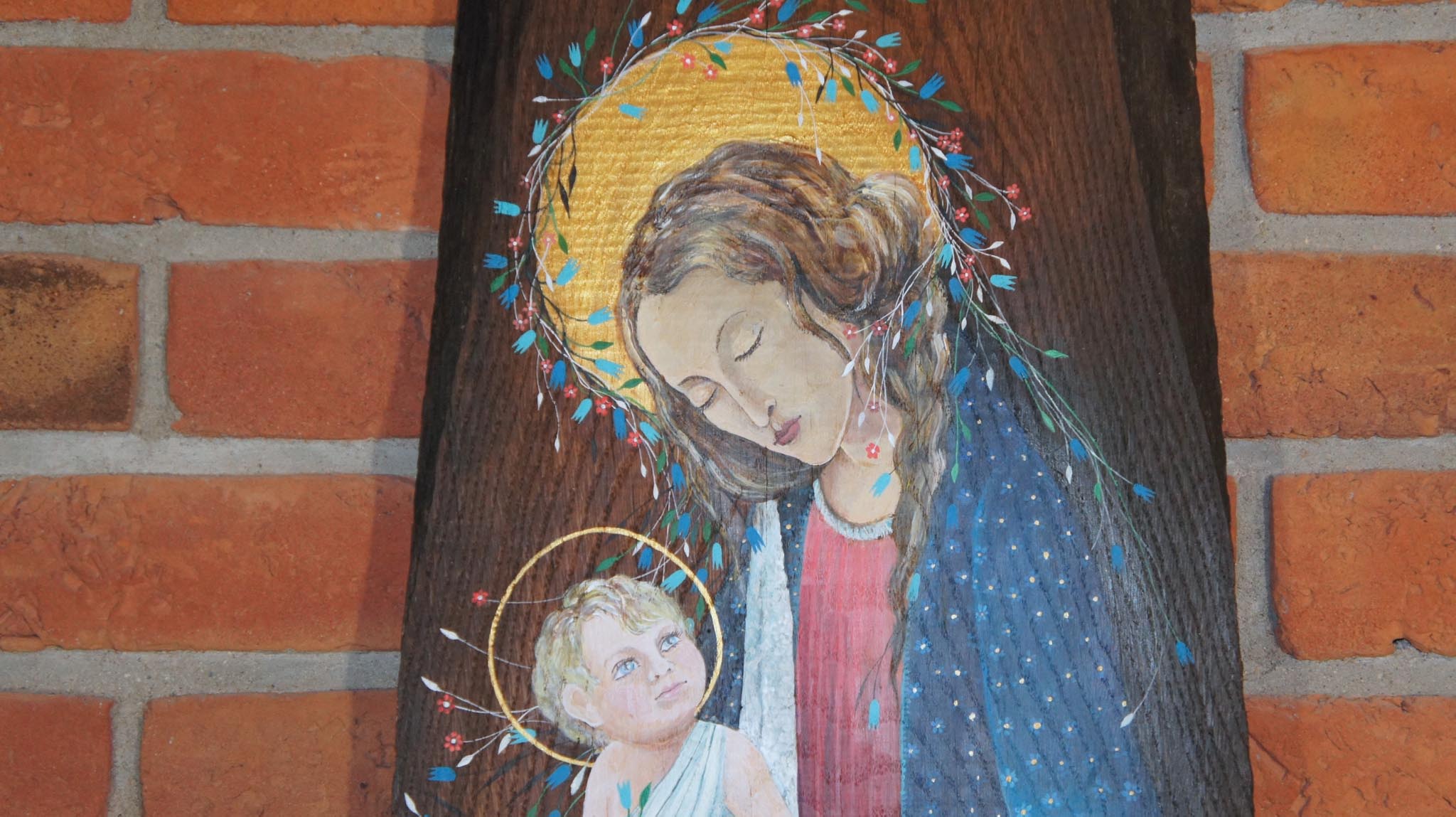 ręcznie malowana madonna na desce