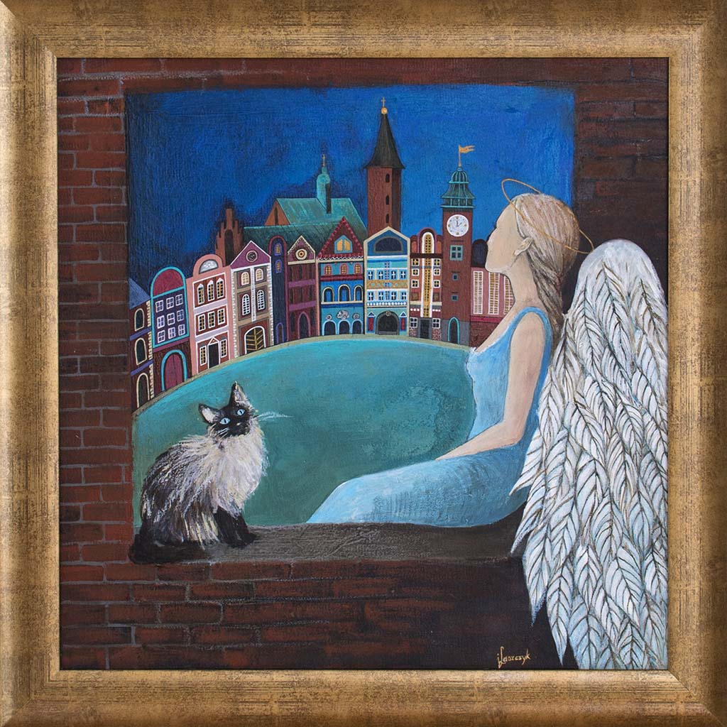 Ręcznie Malowany Anioł – ‘Anioł Siedzący w Oknie’