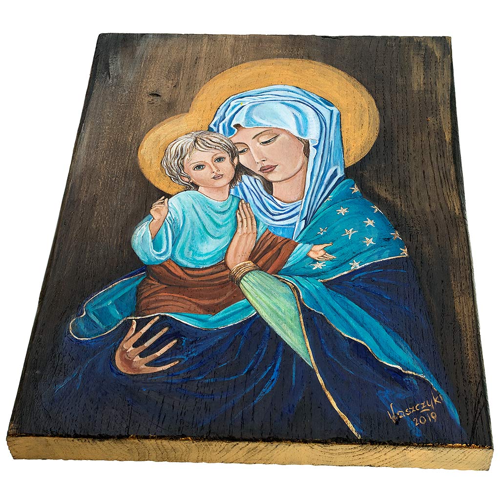 Madonna Ręcznie Malowana na Drewnie